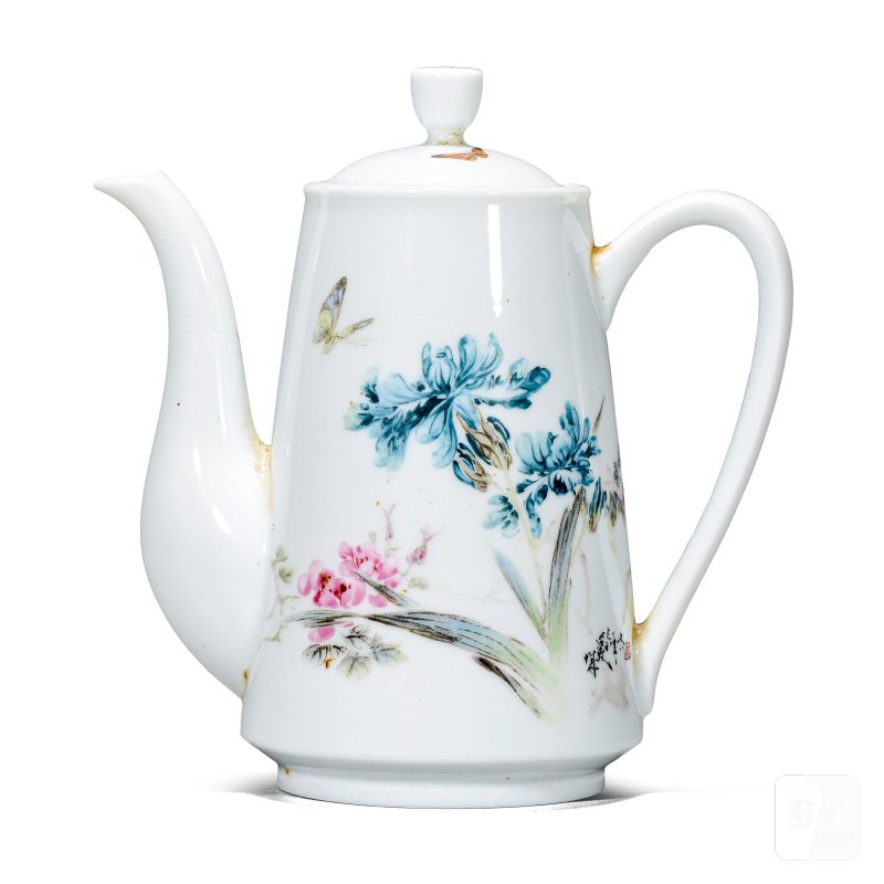 近现代 王恩怀粉彩茶壶 - 图1